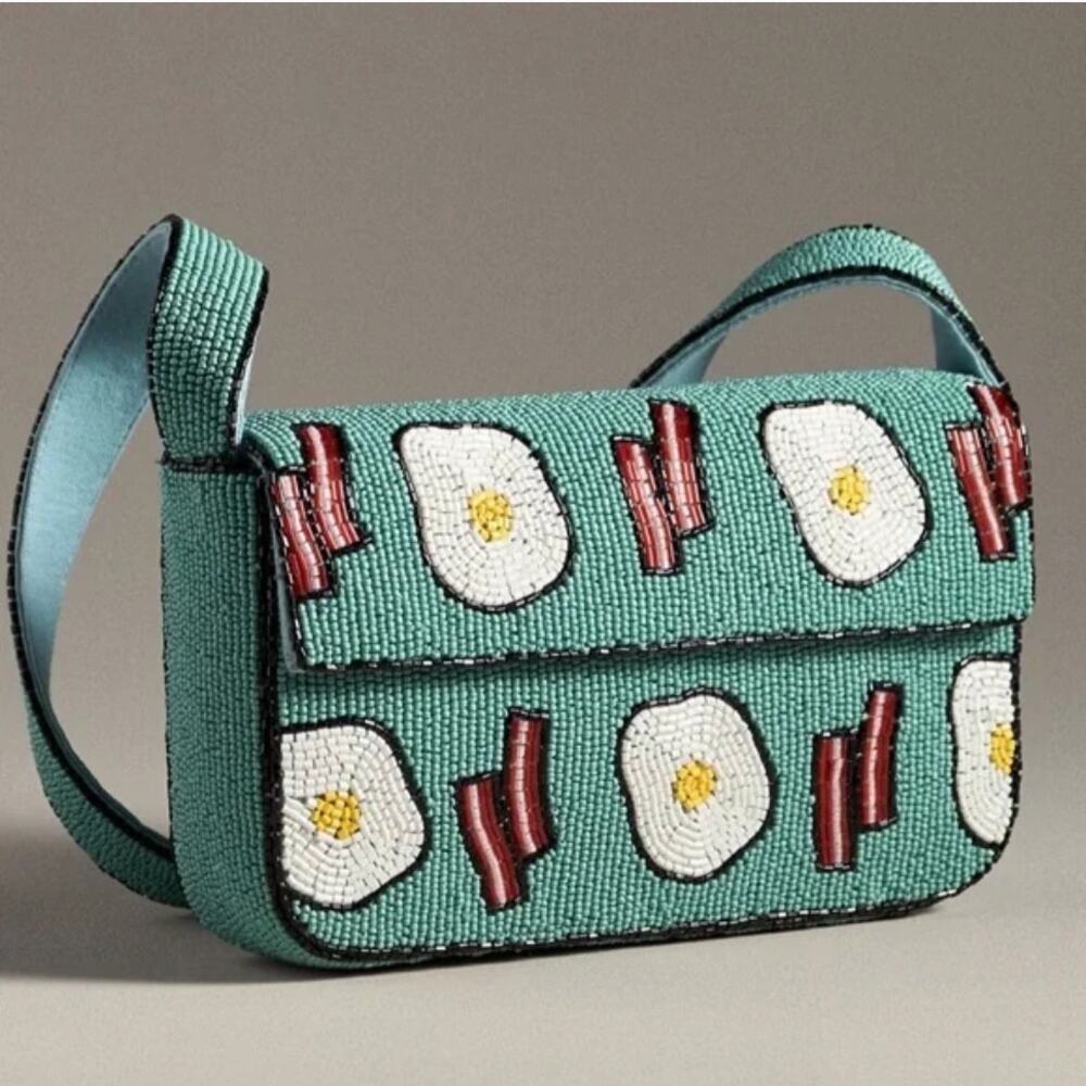 Anthropologie The Fiona Beaded Bag: Food & Drink Edition Bacon & Eggs - Picture 1 of 5